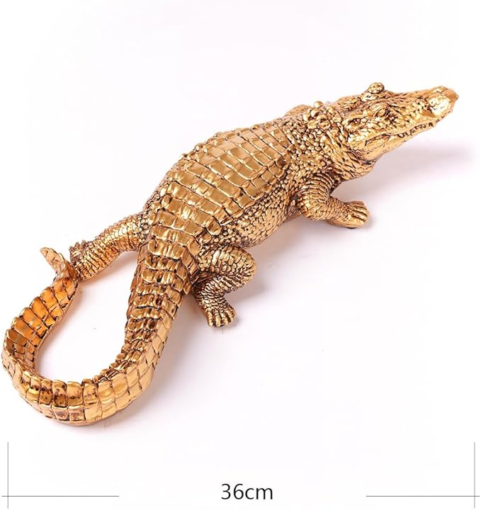 HAUCOZE Crocodile Sculpture Statue Animal Figurine Geometric Decor Polyresin Silver 14 inch