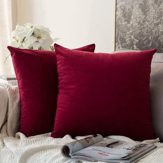 MIULEE 26x26 Inch Euro Sham Velvet Pillow Covers, Set of 2 Large Square Christmas Decorative Pillows -Wine Red Super Soft for King Bed, Sofa, Couch, Accent Chairs