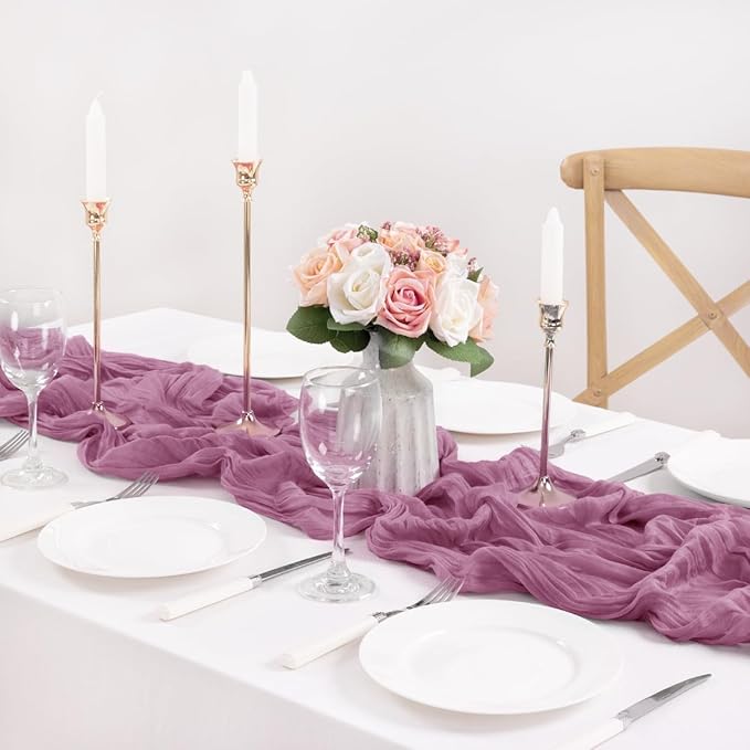 MLMC Purple Table Runner 10ft Rustic Gauze Cheesecloth Table Runner 35x120 Inches Sheer Cheese Cloth Centerpiece for Quinceanera Bridal Baby Shower Boho Wedding Home Decor
