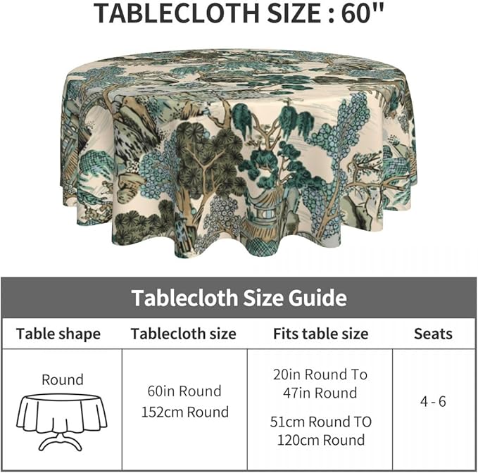 Japanese Tablecloth, Traditioanal Chinese Landscape Oriental Vintage Eastern Water Resisitant Wipeable Table Cover for Dining Kitchen Living Room Home Party Holiday Decor 36 inch Round