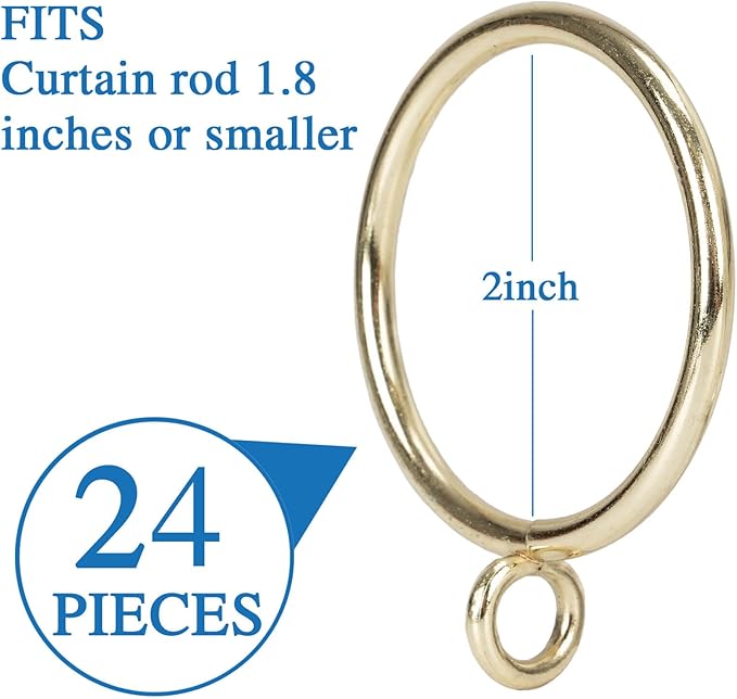 Curtain Rings with Eyelets Metal Eyelet Drapery Rings Inner Diameter 2Inch Curtain Rings for Hanging Pinch Pleat Curtain Pin Drape Hooks Gold Zocang