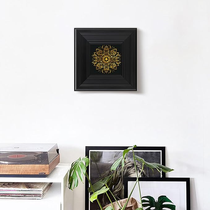 Brivoria Mandala Wall Art Home Decor, Gold Sacred Geometry Pattern with Layered Frame Design, Modern Spiritual Wall and Tabletop Display for Living Room Bedroom Meditation Yoga Space, 8x8
