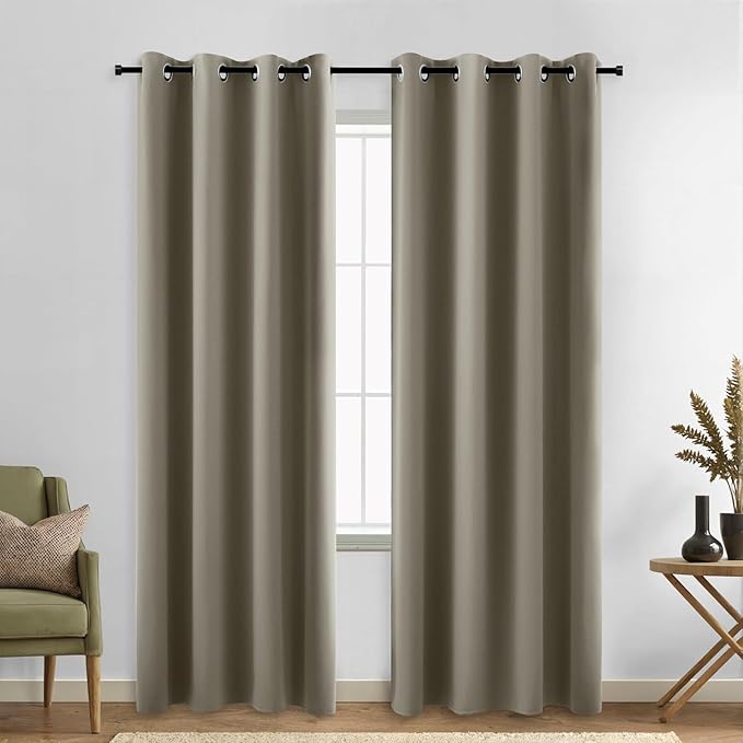 KOUFALL Blackout Curtains 90 Inches Long,Taupe Black Out Curtains for Living Room Bedroom
