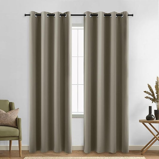 KOUFALL Blackout Curtains 90 Inches Long,Taupe Black Out Curtains for Living Room Bedroom