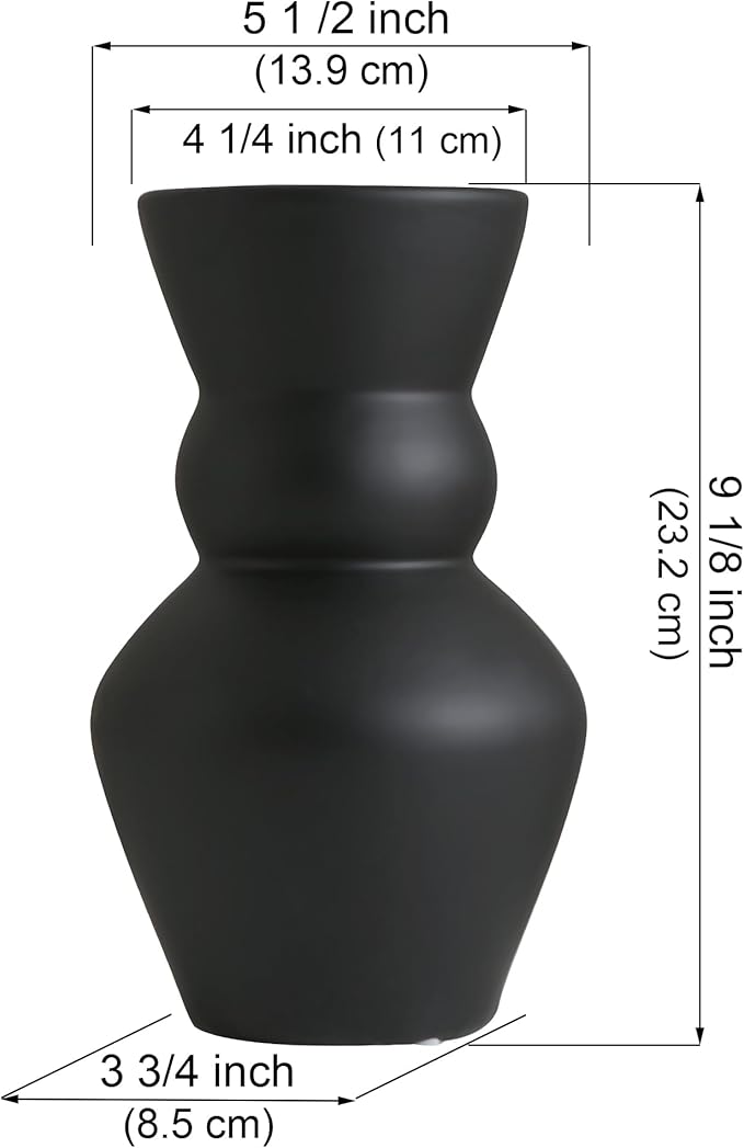 Black Ceramic Vase, Modern Matte Pampas Grass Vases, Boho Big Mouth Vase Home Decor for Centerpiece Wedding Party Living Room Office Bedroom, Housewarming Gift