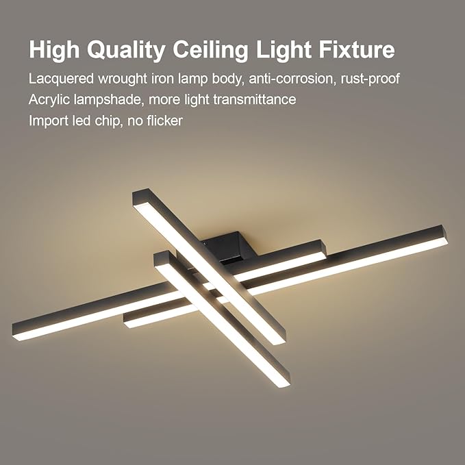 JAYMP Modern Ceiling Light with Remote, 43.3" Black Sputnik Ceiling Lamp, 64W Dimmable LED Lighting Fixture for Dining Room, Living Room, Kitchen Island, 4 Lights