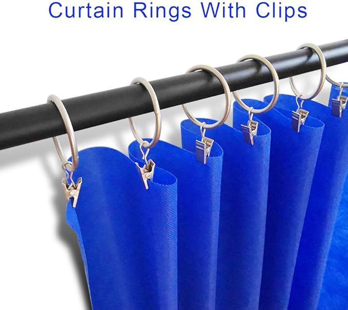 20 Pack Metal Curtain Rings with Clips, Curtain Clip Rings Hooks for Hanging Drapery Drapes Bows, Curtain Rod Rings 1.5 inch Interior Diameter, Matte Silver