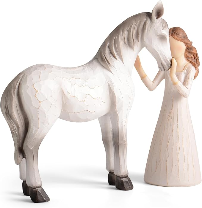 Horse Gifts for Girls Women - Girl Embraces Horses Figurine Gifts for Horse Lovers Women Sculpted Hand-Painted Resin Horses Stuff Cowgirl Equestrian Decor