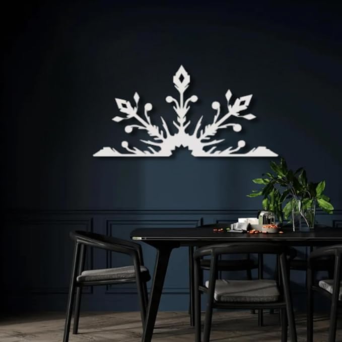 Snowflake Metal Wall Art, Geometric Metal Wall Decor, Nordic Style Wall Sculpture for Bedroom, Winter Home Decor Accent, Housewarming Gift (White-30"X15")
