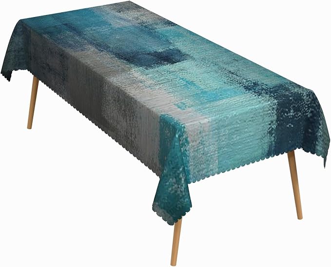 70x140 Inch Abstract Painting Rectngular Tablecloth Ombre Grunge Style Blue Table Cloth Waterproof Durable Table Cover for Kitchen Picnic Bedroom Home Decor