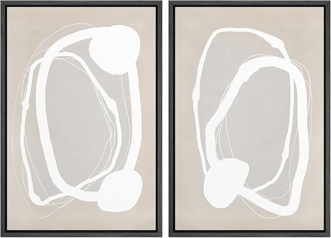 SIGNWIN Framed Canvas Print Wall Art Set Pastel Tan Circle Ring Collage Abstract Shapes Cozy Neutral Modern Art Decorative Nordic Multicolor for Living Room, Bedroom, Office - 16"x24"x2 Black