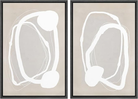 SIGNWIN Framed Canvas Print Wall Art Set Pastel Tan Circle Ring Collage Abstract Shapes Cozy Neutral Modern Art Decorative Nordic Multicolor for Living Room, Bedroom, Office - 16"x24"x2 Black