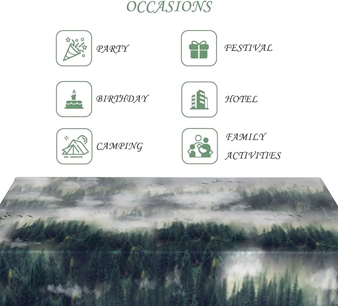 60x102 Inch Nature Rectangular Tablecloth Bird Fog Pine Tree Dreamland Table Cloth Waterproof Durable Table Cover for Holiday Picnic Outdoor BBQ Decor