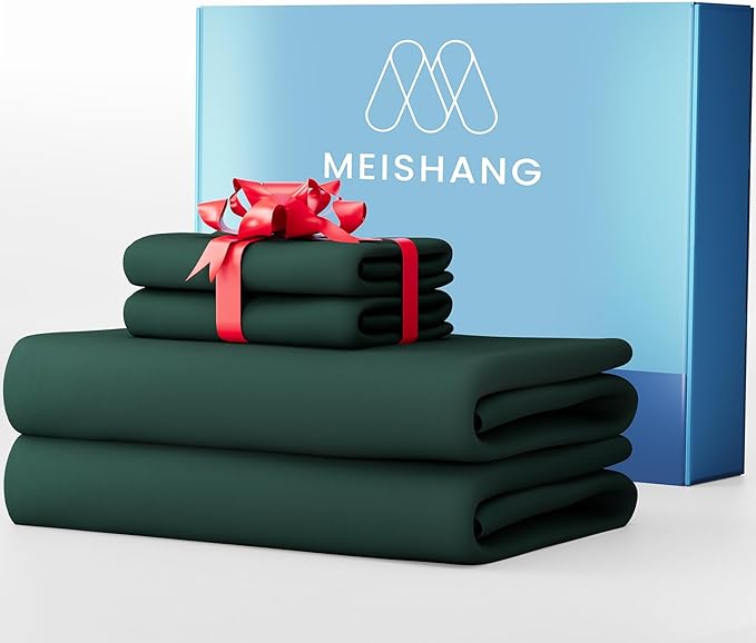 MEISHANG 1000 Thread Count Cotton Sheets California King - 100% Egyptian Cotton, Sateen Weave, Soft & Breathable, Oeko-Tex Certified, 16" Deep Pockets - 4 Piece (Cal King, Dark Green)