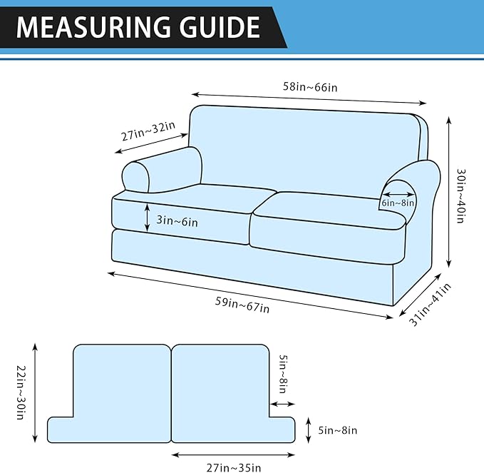 3-Pieces T Cushion Loveseat Slipcovers Leather Look Couch Cover Loveseat Covers for 2 Cushion Couch Furniture Protector Stretch Sofa Cover with 2 Individual T Cushion Seat Covers, Beige