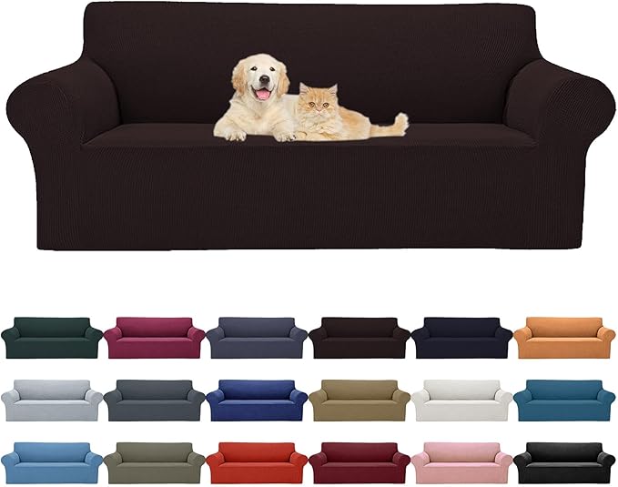 Cupuamon 2025 New Stretch Oversized Sofa Slipcovers Couch Sofa Cover for 4 Seater Furniture Protector Covers with Elastic Bottom Jacquard Fabric Small Checks for Pets, Kids - Chocolate