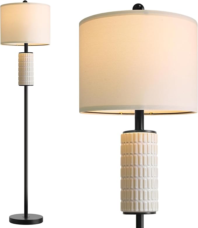 PoKat 64'' Ceramic Floor Lamp for Living Room Bedroom, Modern Standing Lamp with Rotary Switch, Farmhouse Tall Living Room Lamp for Hallway Corner, Home Office, Nursery, Matte Black