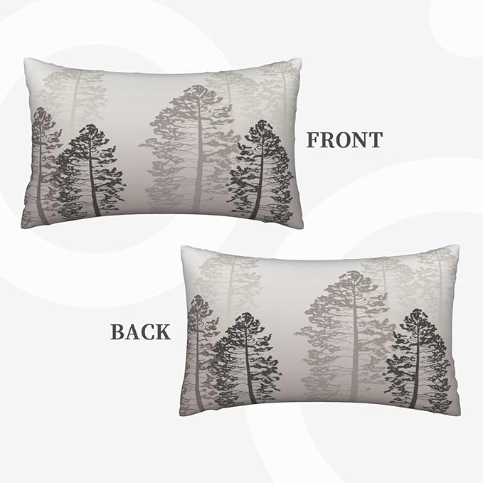 Grey Tree Lumbar Pillow Covers 12x20 Inch Set of 2 Forest Gray Beige Throw Pillow Cover Nature Pine Trees Pillowcase Cushion Cases for Home Couch Bed Sofa
