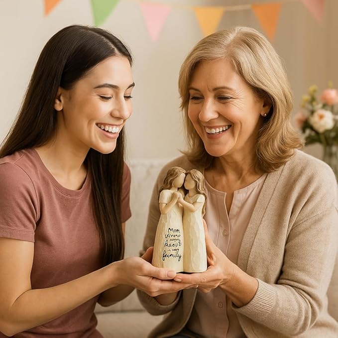 Elegant Mother and Daughter Figurine – 5.7” Tall Resin Sculpture with Hand-in-Hand Pose, Rustic Crackle Finish, Meaningful for Mom Mother’s Day, Birthday (Mom-Dau)