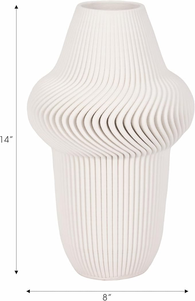 Texture Ceramic Vase for House Decor - 3D Printed Design, Perfect as a Flower Vase for Bedroom, Table, and Office Display - Modern Sculpted Home Accent for Room and Living Room Decor Ivory (14 Inch)