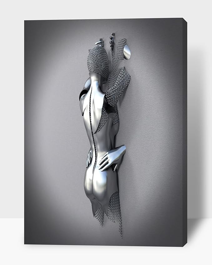 3D Wall Art - Wall Art For Bedroom Couples Wall Art 3D Metal Effect Romantic Hug Modern Abstract Canvas Wall Art for Wall Decorations Framed 32”x48”x1Pcs