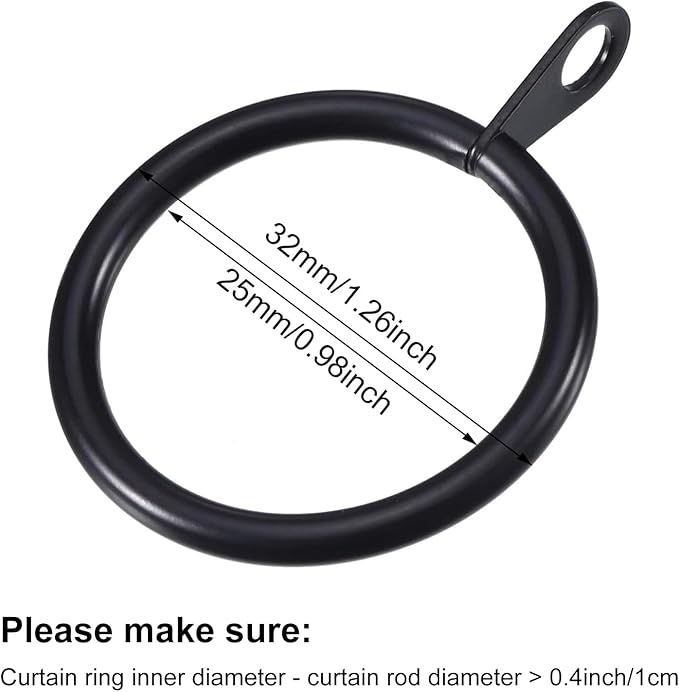 Shappy 40 Pack Metal Drapery Curtain Rod Rings with Eyelets Internal Diameter 0.98in Fits up to 0.7in Rod Hanging Drape Sliding Eyelet Black Rings for Window Door Shower Bathroom