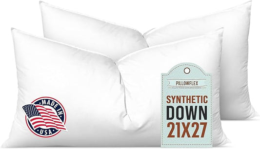 Pillowflex Synthetic Down Alternative Pillow Inserts for Shams - Comfy Pillows for Sleeping, Perfect Pillow & Best Sleeping Pillows, Handmade Down Alternative Throw Pillow Inserts - (21x27 Set of 2)