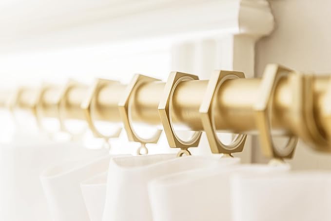 BlastHome® Luxury Curtain Rings - Premium Metal with Quiet, Smooth Nylon Inserts - Pinhooks and Clips Included - 1 1/2" Inside Diameter - 9 Rings for One Standard Curtain - Brushed Gold