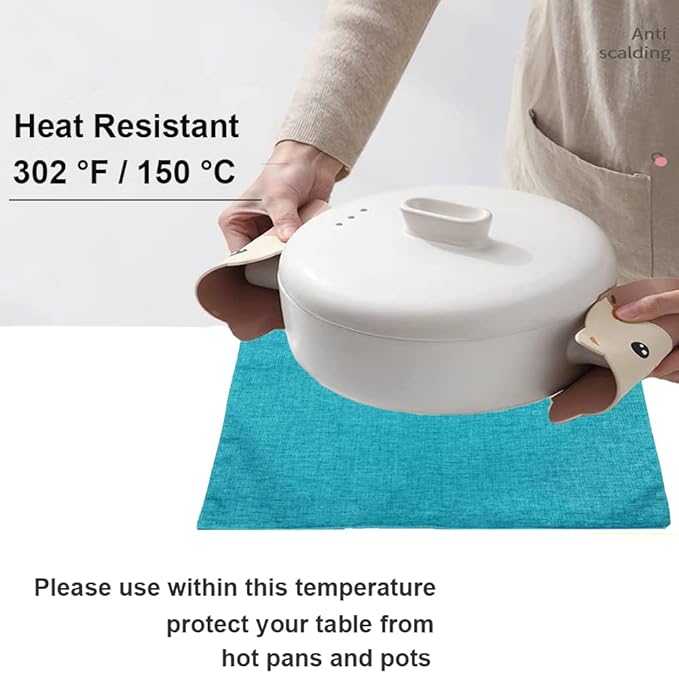 Weabetfu Cloth Placemats Set of 8 Heat Resistant Dining Table Placemmats Cotton Linen Machine Washable Kitchen Table Mats Wrinkle Free Thick Fabric Place Mat,Easy to Clean,13"x19" Teal