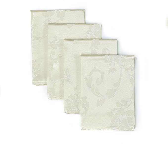 Benson Mills Harmony Scroll Woven Damask Fabric Set of 4 Napkins, Everyday, Parties, Special Occasions, Weddings and Holiday Cloth Napkin (18" x 18" Napkins, Birch)