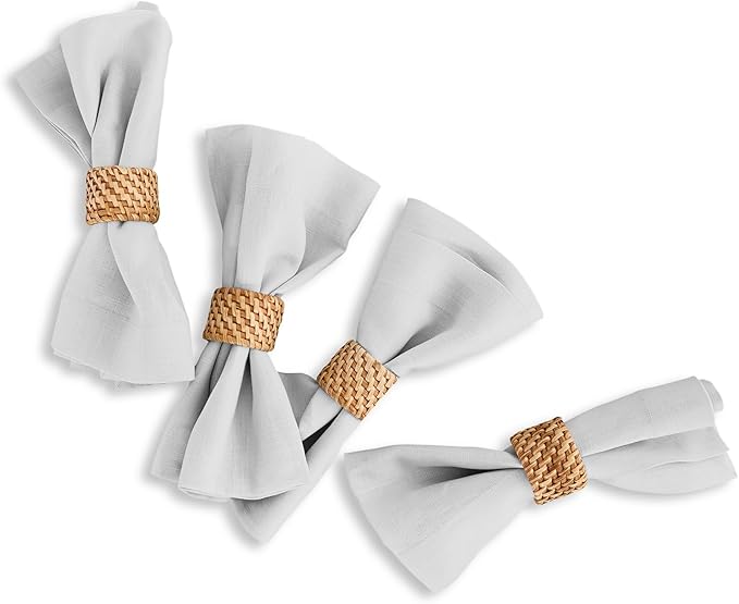 Solino Home Linen Napkins Set of 4-100% Pure Linen Silver Cloud Dinner Napkins Cloth 20 x 20 Inch - Fete, Handcrafted and Machine Washable