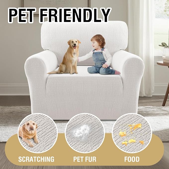 H.VERSAILTEX Jacquard Sofa Slipcover with Waterproof Seat Furniture Protector 1 Piece Stretch Sofa Covers with Elastic Bottom for Kids, Pets, Dog(Armchair, Pale Oak)
