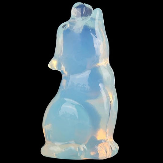 White Opalite Howling Wolf Crystal Figurines, 2.2 Inch Wolf Totem Spirit Animal Statue Decor for Home Office Desk Altar, Hand Carved Reiki Healing Crystal Sculpture Gifts for Women Men