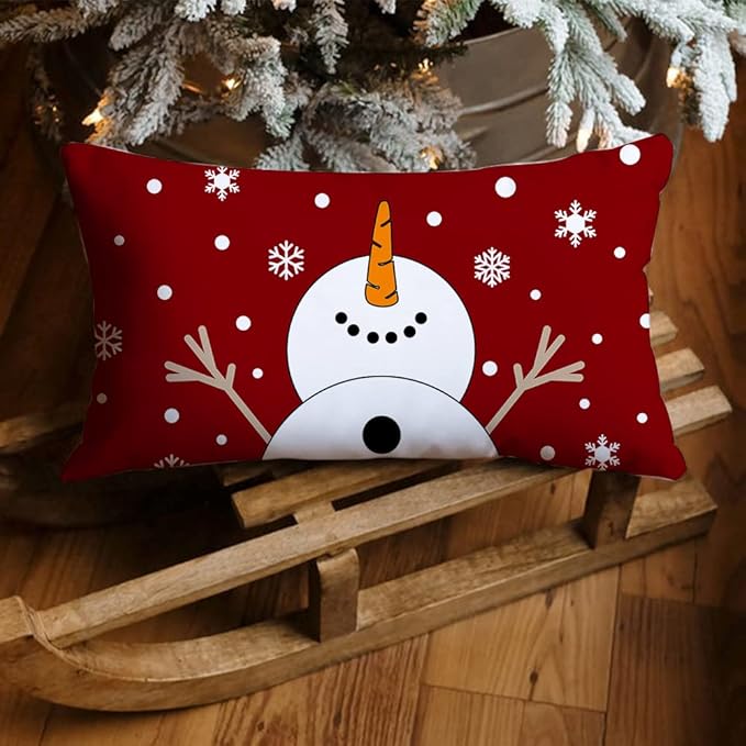 Christmas Pillow Covers 12x20 Snowman Snowflake Merry Christmas Holiday Party Throw Pillow Cover Decorations Pillows Decorative for Sofa Winter Home Decor