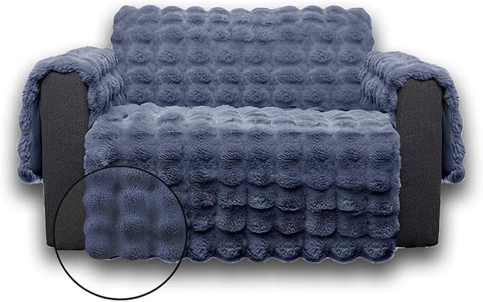 Plush and Fuzzy Shaggy Couch Cover, Dog Pad Faux Fur Sofa Cover, Water Resistant Slipcover, Non-Slip Furniture Protector for Kids,Dogs,Cats.(Noble Gray-Bubble, Medium Loveseat)