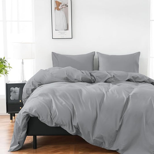 100% Organic Cotton California King Duvet Cover 400 Thread Count Percale 104x98 Inches Sateen Comforter Cover Soft and Breathable Bedding Set 3 Piece（Grey,Cal King）