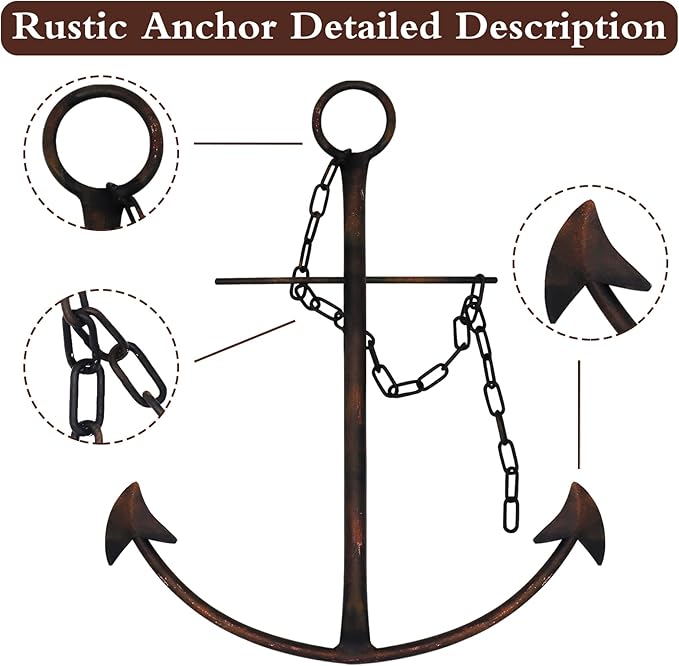 Nautical Anchor Wall Decor, Antique Metal Anchor Art Wall Decor With Chain for Bedroom Living Room Dorm Home/13" Antique Anchor with Chain Wall Decor, Antique Metal Anchor Farmhouse Decor (Vintage)
