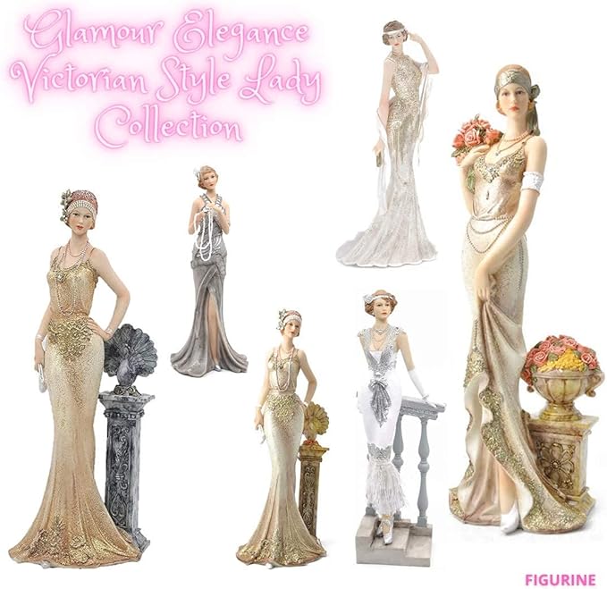 Comfy Hour Glamour Elegance Victorian Style Lady Collection Standing Lady Leaning Against Stair Handrail Collectible Figurine,13-inch Height, Silvery, Polyresin