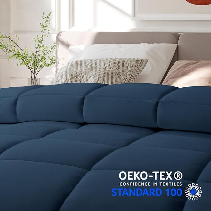 COHOME Quilted Twin XL Size Comforter - All-Season Down Alternative Duvet Insert - Luxury Hotel Soft Breathable Navy Blue Comforter with Anti-Clump Tech & 8 Tabs - Reversible（68"x92"）