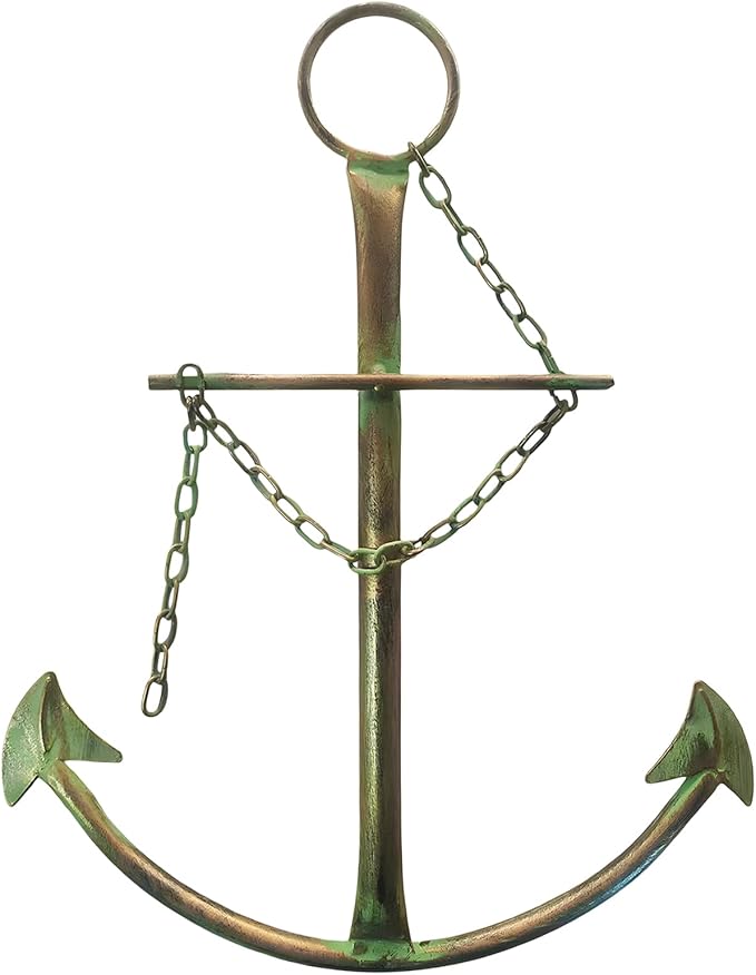 Nautical Anchor Wall Art, Metal Anchor With Chain for Bedroom, Living Room, Dorm, Home - 13" Green