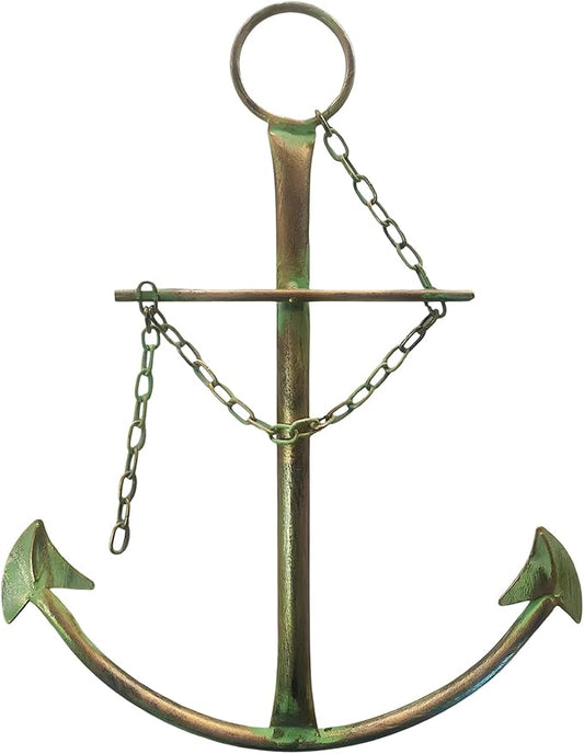Nautical Anchor Wall Art, Metal Anchor With Chain for Bedroom, Living Room, Dorm, Home - 13" Green