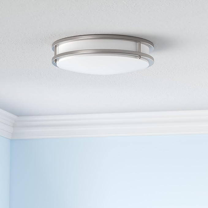 hykolity 16 inch Dimmable LED Flush Mount Ceiling Light Fixture, Brushed Nickel, 36W, 2200LM, 2.7/3/3.5/4K/5K Adjustbale, 120°Light Angle, CRI80, Ceiling Lamp for Bedroom, Kitchen, Office, ETL Listed