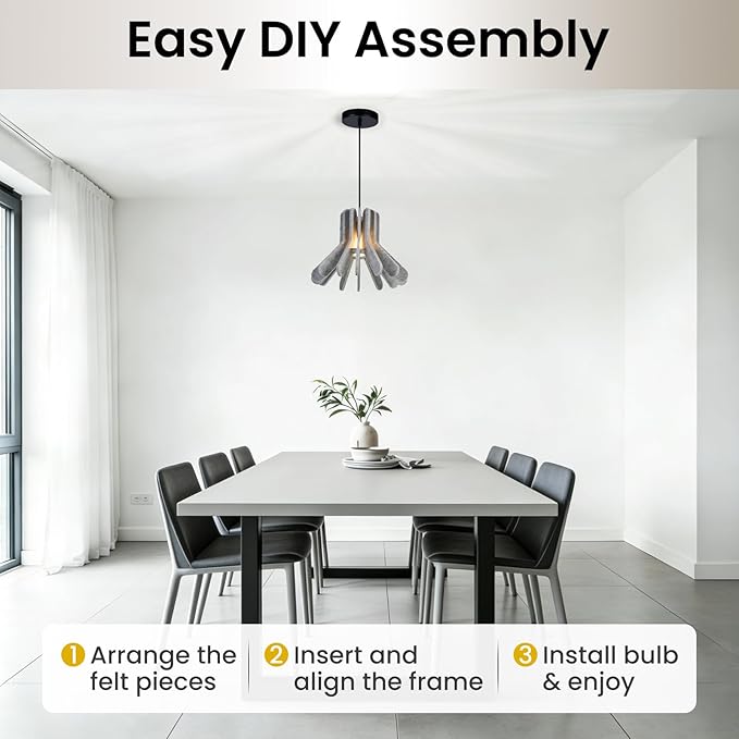 Pendant Light with Felt Lampshade, Modern Hanging Lamp Fixture, DIY Acoustic Pendant Light Chandeliers for Kitchen Island, Living Room, Dining Room, Bedroom, Office (D13.7"x10.2")