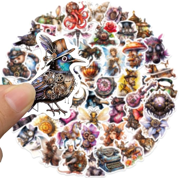 50-Piece Steampunk Sticker Pack – Vintage Victorian Mechanical Art Stickers for Scrapbooks, Laptops, Journals, Mug, Water Bottles
