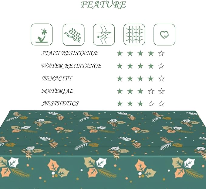 70x140 Inch Xmas Theme Rectangle Tablecloth Winter Christmas Mistletoe Pinecone Green Table Cloth Washable Durable Table Cover for Kitchen Dining Home Banquet Xmas Party Decor