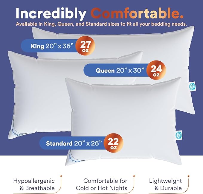 100% Siberian Goose Down Pillow - Firm Support King Size, Pack of 1 - Luxurious Siberian Down Pillow for Side Sleepers, 800 FP, Fine Cotton Shell - High Loft & Firm Comfort