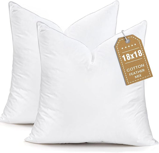 BHZ Throw Pillows 18x18 Euro Pillow Inserts Set of 2, Down Feather Alternative Pillow Inserts, Decorative Soft Large Square White Throw Pillows Insert for Couch Bed Dorm Sofa with Cotton Cover