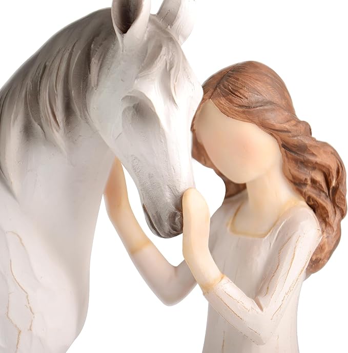 Horse Gifts for Girls Women - Girl Embraces Horses Figurine Gifts for Horse Lovers Women Sculpted Hand-Painted Resin Horses Stuff Cowgirl Equestrian Decor