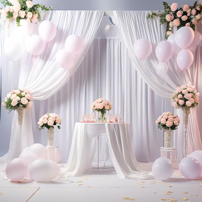40ftx8ft Wrinkle Free White Backdrop Curtains for Parties, 8 Panels 5x8ft Thick Polyester Backdrop Drapse for Weddings Birthday Photography Background Curtains