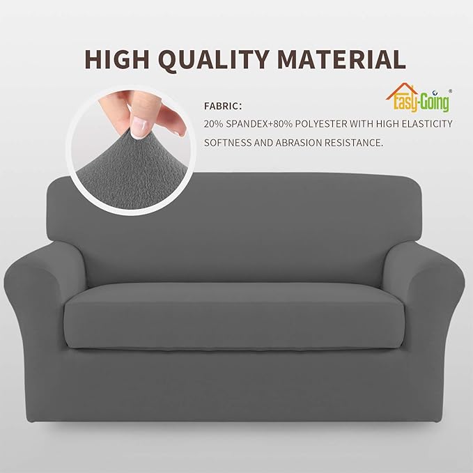 Easy-Going 2 Pieces Microfiber Stretch Sofa Slipcover – Spandex Soft Fitted Sofa Couch Cover, Washable Furniture Protector with Elastic Bottom Kids, Pet (Loveseat, Grey)